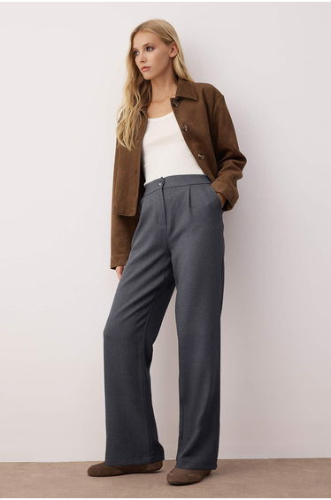 Gray Straight/Straight Fit Woven Trousers