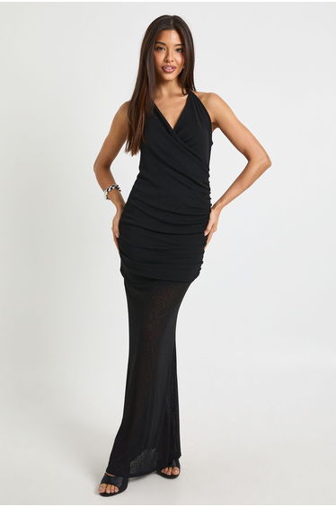 Halterneck Cowl Maxi Dress - black