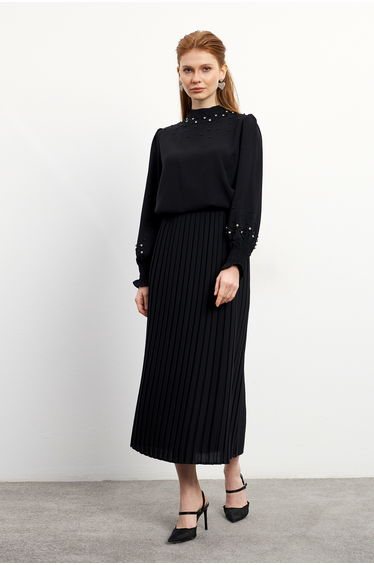 Valeria Skirt and Blouse Set - Black
