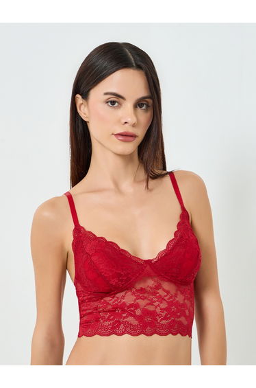 Solid All Lace Longline Padded Non Wired Bra