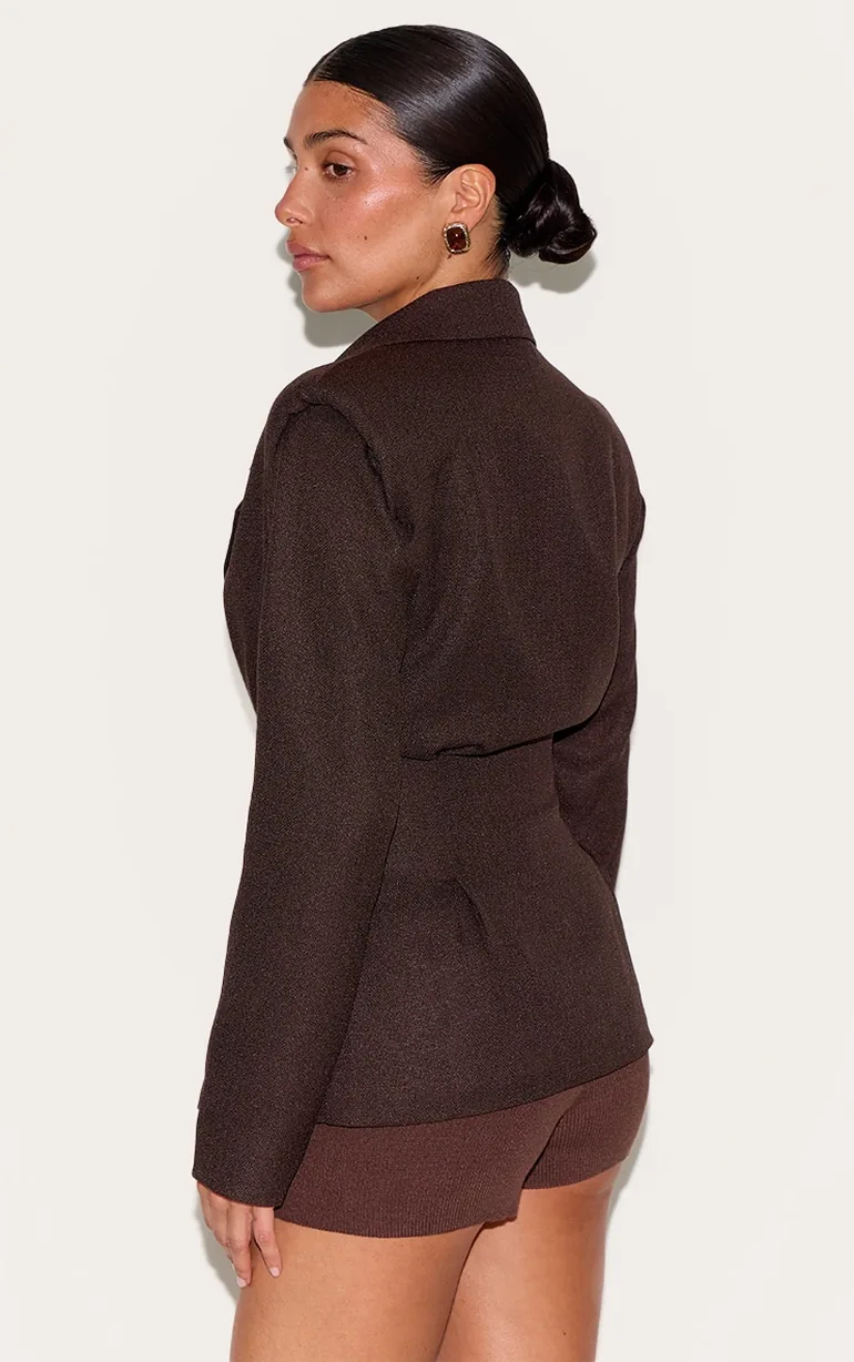Petite Chocolate Cinched Waist Blazer - 2