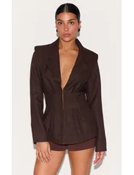 Petite Chocolate Cinched Waist Blazer - 1