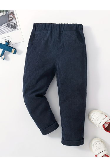 Boys Navy Solid Corduroy Pants