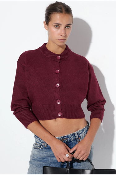 VIORNA Crop Ribbed Cardigan With Buttons