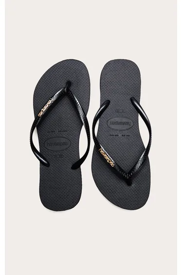 Black Havaianas Slim Logo Metallic Flip Flops