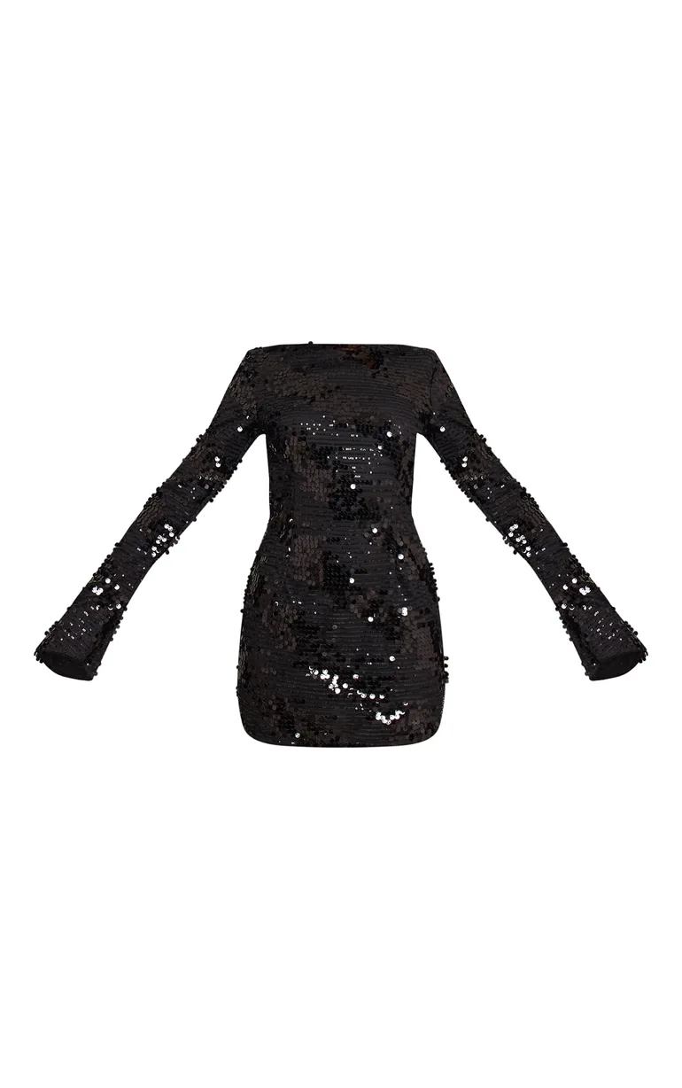 black glitter one piece dress One-Shoulder Long Black Sequin Formal Gown Black / 6