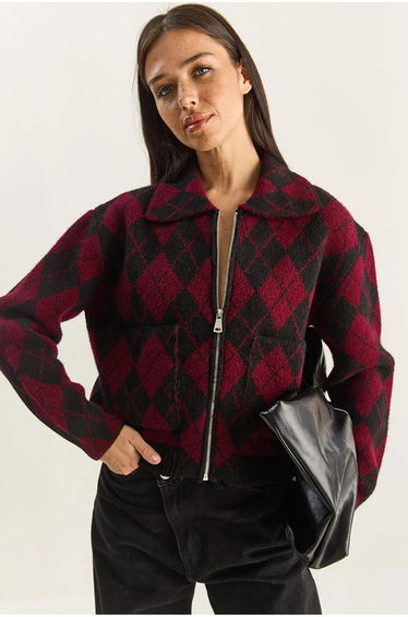 LUCCI Thick Jacquard Knit Cardigan with Zipper