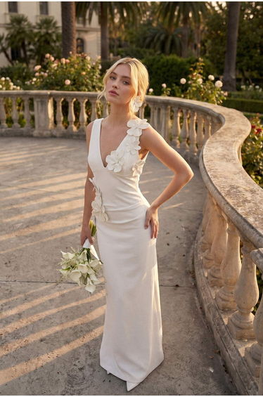 White Floral Detailed Woven Lined Maxi