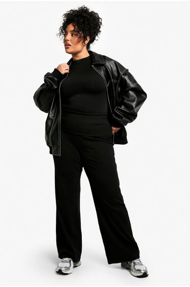 Plus heavy rib fold down waistband straight leg trouser