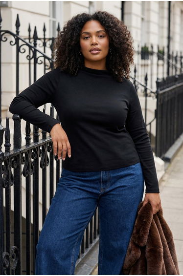 Black ribbed knit plus size blouse