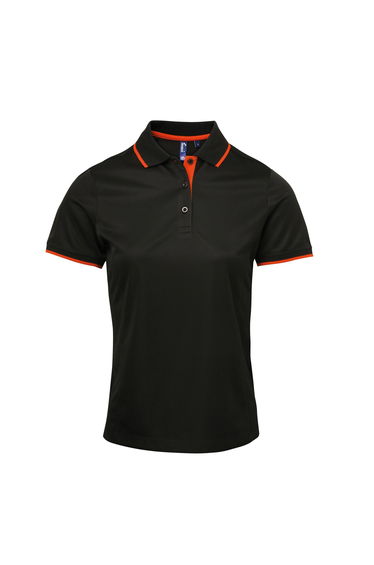 Premier Womens/Ladies Contrast Coolchecker Polo Shirt - Black/Orange