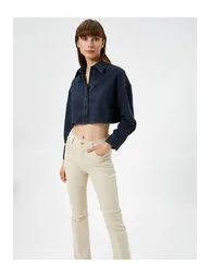 Crop Shirt with Long Sleeves, Dropped Shoulders, Loose Fit.