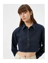Crop Shirt with Long Sleeves, Dropped Shoulders, Loose Fit. - 2