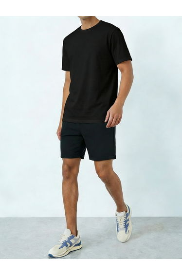 Men Black Solid Round Neck Tank and Shorts Co-Ords