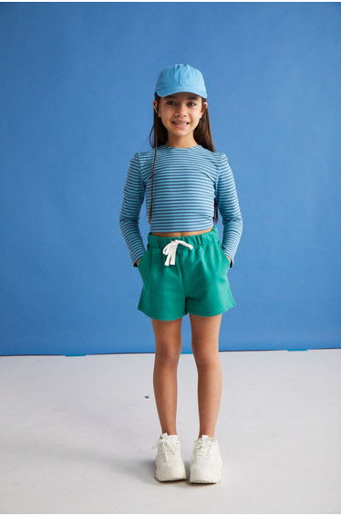 long sleeve girls crop Green-Purple Striped Blouse