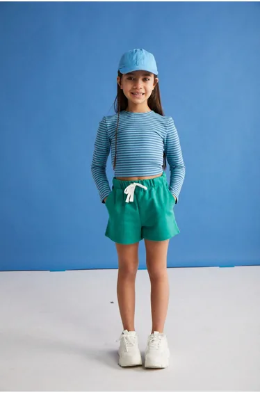 long sleeve girls crop Green-Purple Striped Blouse