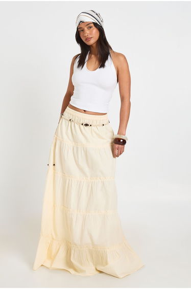 Petite Tiered Cotton Poplin Maxi Skirt - lemon