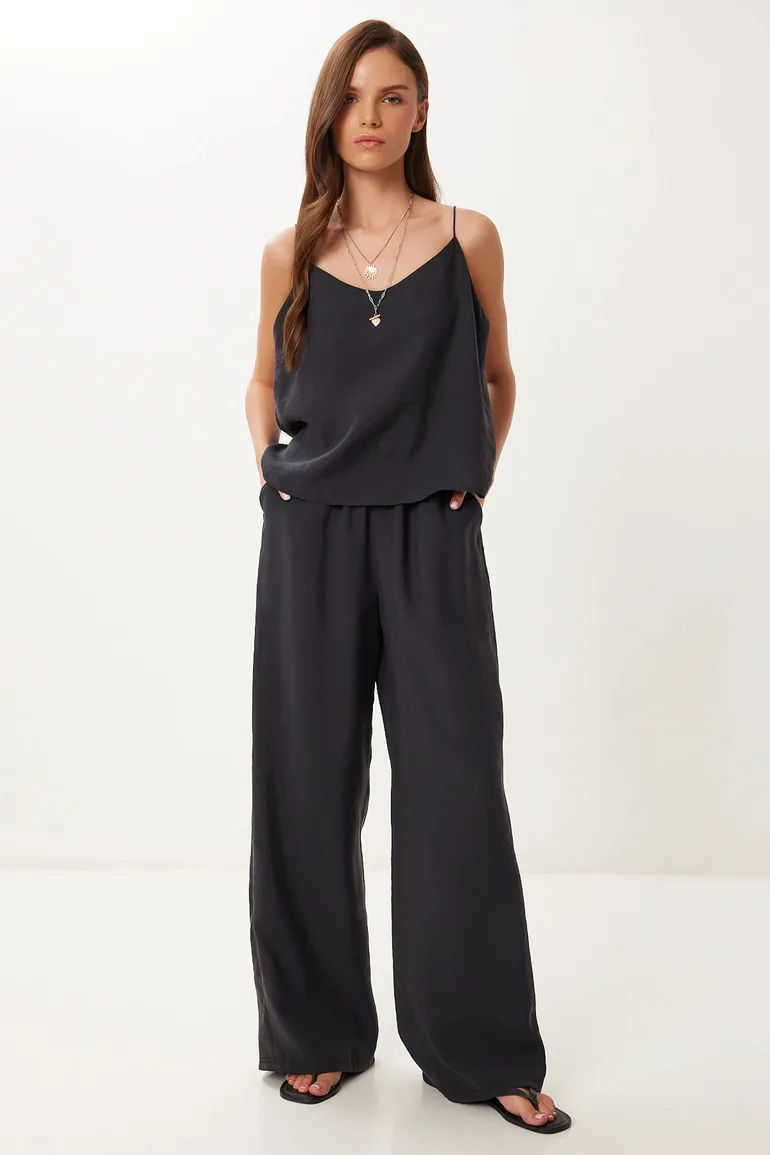 ISTANBUL V-Neck Sleeveless Two-Piece Coord Set with Wide Leg Pants - 1
