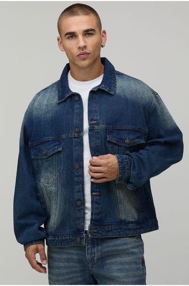Boxy Oversized Washed Denim Jacket - mid wash