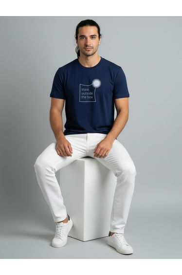 Men Navy Blue Crew Neck Graphic Print T-Shirt