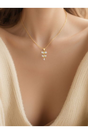 Embellished Bow Drop Pendant Necklace