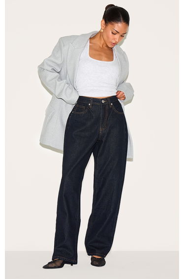 Petite Dark Indigo High Waist Straight Leg Jeans