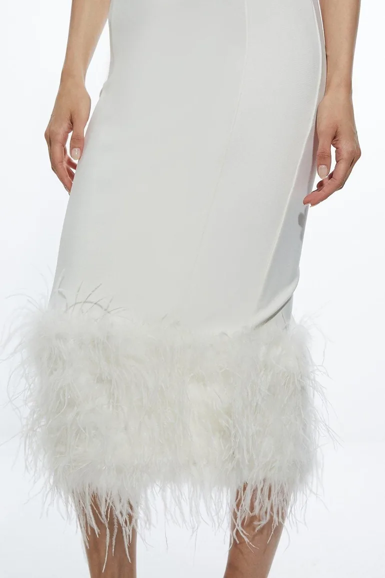 figure form bandage knit split feather hem midi dress Shop Figure Form Bandage Feather Hem Knit Midi Dress Online in Oman