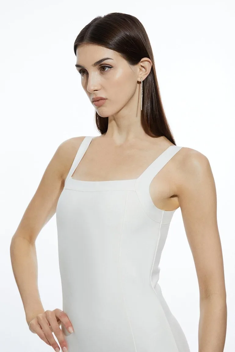 figure form bandage knit split feather hem midi dress Shop Figure Form Bandage Feather Hem Knit Midi Dress Online in Oman