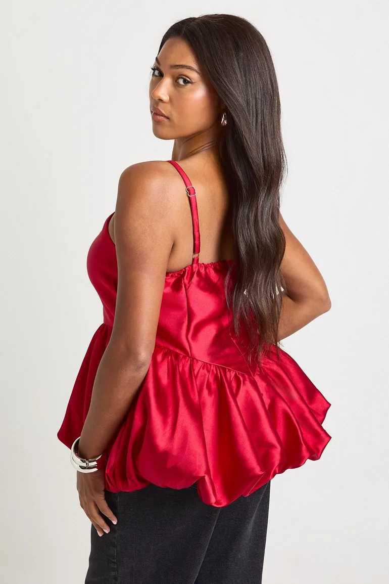 Plus Square Neck Puffball Top - red - 2