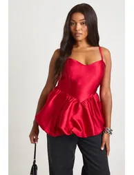 Plus Square Neck Puffball Top - red