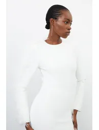 Figure Form Bandage Knit Split Feather Hem Midaxi Dress - 3