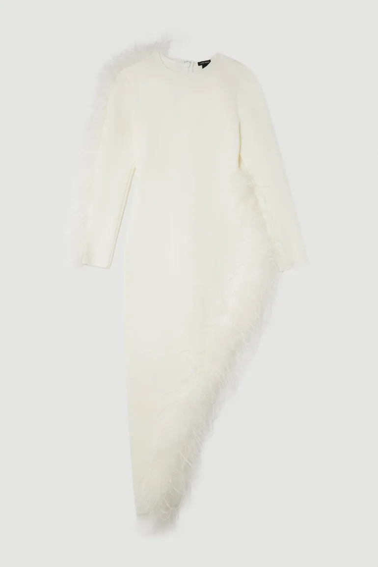 Figure Form Bandage Knit Split Feather Hem Midaxi Dress - 2
