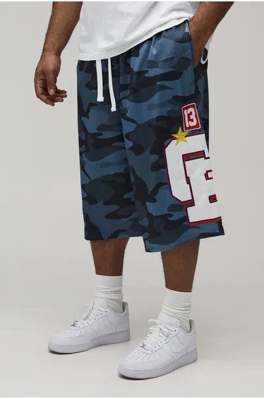 Plus Camo Applique Mesh Jorts - charcoal