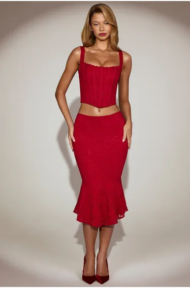 تنورة أوه بولي ميدي حمراء بقصة ميرمايد