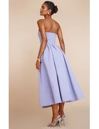 Cornflower Blue Woven Bandeau Ruched Skater Midaxi Dress - 1