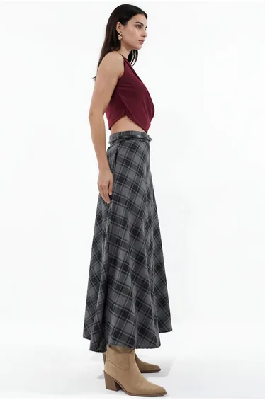 BDART High-Waist Plaid Maxi A-Line Skirt