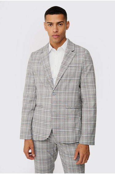 Check Weave Slim Fit Suit Jacket - natural