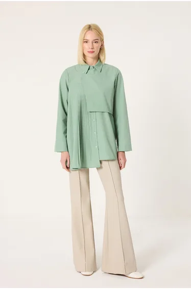 ASYMMETRIC SHIRT WITH PLEAT DETAIL