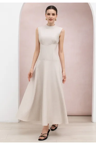 فستان شيك ويش أبيض ماكسي على شكل حرف A