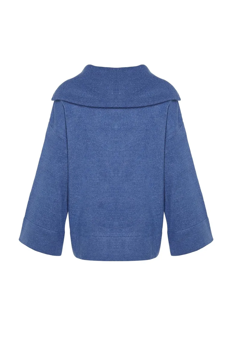 Blue Wide Fit Soft Textured Basic Knitwear Sweater - 6