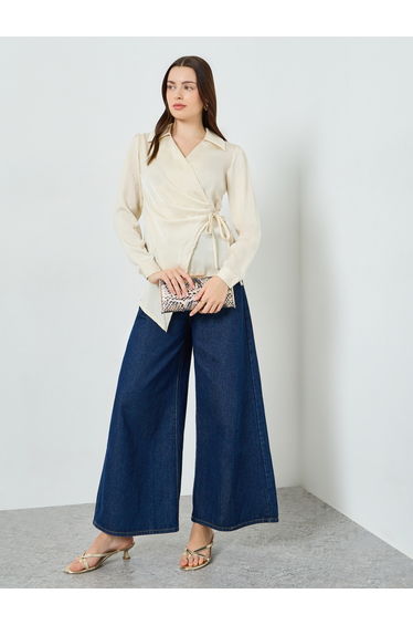 Satin Tie-Up Waist Wrap Longline Top