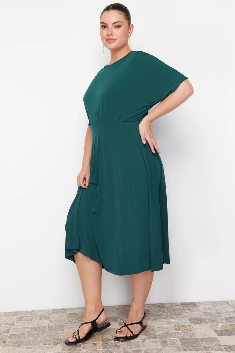 Plus Green A-Line Midi Skater Dress - 2