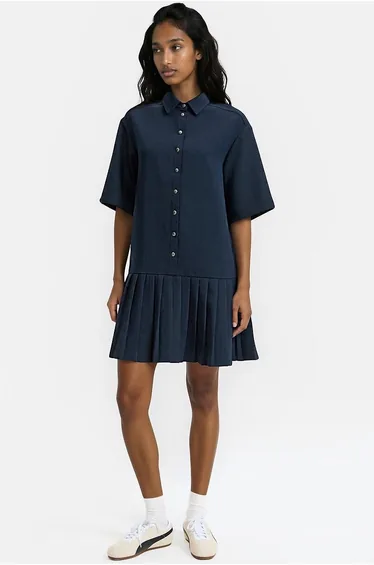 Short Sleeve Mini Dress with Pleated Skirt