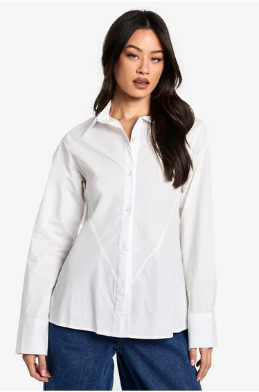 Tall Longline Cinched Waist Shirt - white