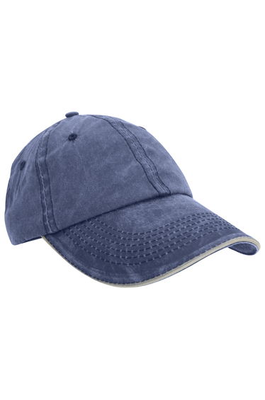 Result Washed Fine Line Cotton Baseball Cap With Sandwich Peak - Navy/Putty