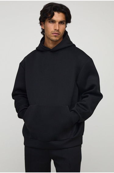 Oversized Boxy Bonded Scuba Hoodie - black