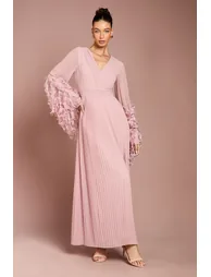 Feather Cuff V Neck Georgette Maxi Dress