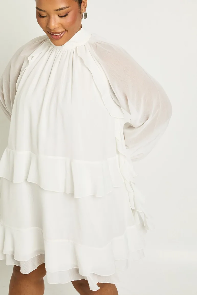 Plus Chiffon Ruffle Smock Dress - ivory Boohoo Cream : Dresses : VogaCloset  Oman