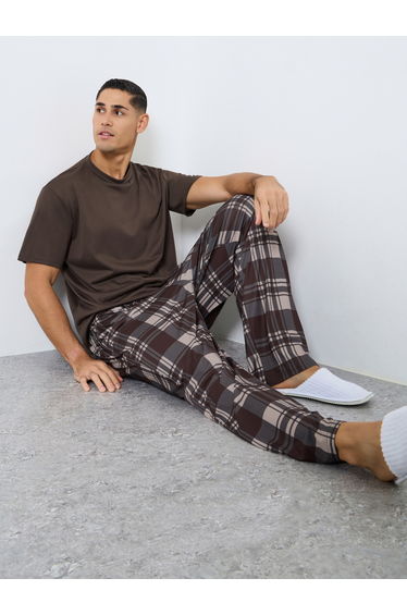 Relaxed Fit Checked T-Shirt and Long Pyjama Set