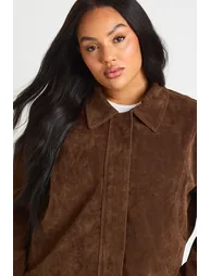 Plus Suede Button Down Jacket - chocolate - 3